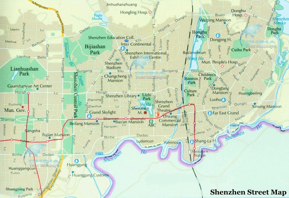 แผนที่ของ Shenzhen ถนน