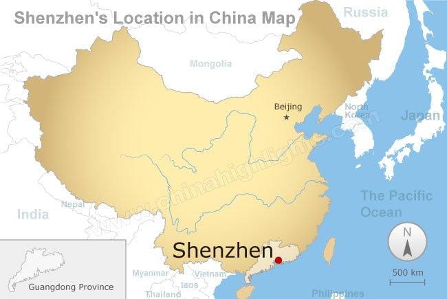 Shenzhen ตำแหน่งแผนที่ในประเทศจีน