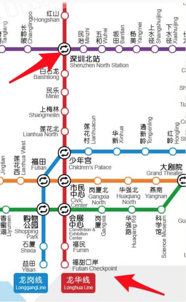 แผนที่ของ Shenzhen สถานีเหนือ