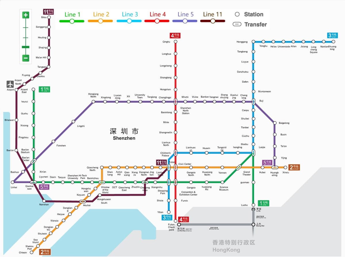 Shenzhen เมโทรบนแผนที่ 2016