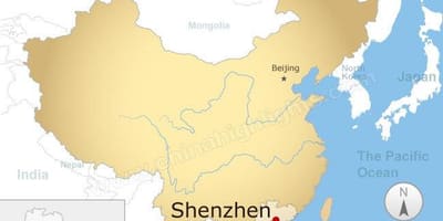 Shenzhen ตำแหน่งแผนที่ในประเทศจีน