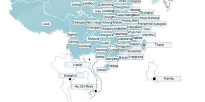 แผนที่ของ Shenzhen เที่ยวบินที่เส้นทาง